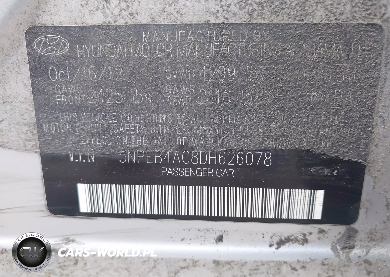 2013 Hyundai Sonata Gls Pzev VIN:5NPEB4AC8DH626078 - 9