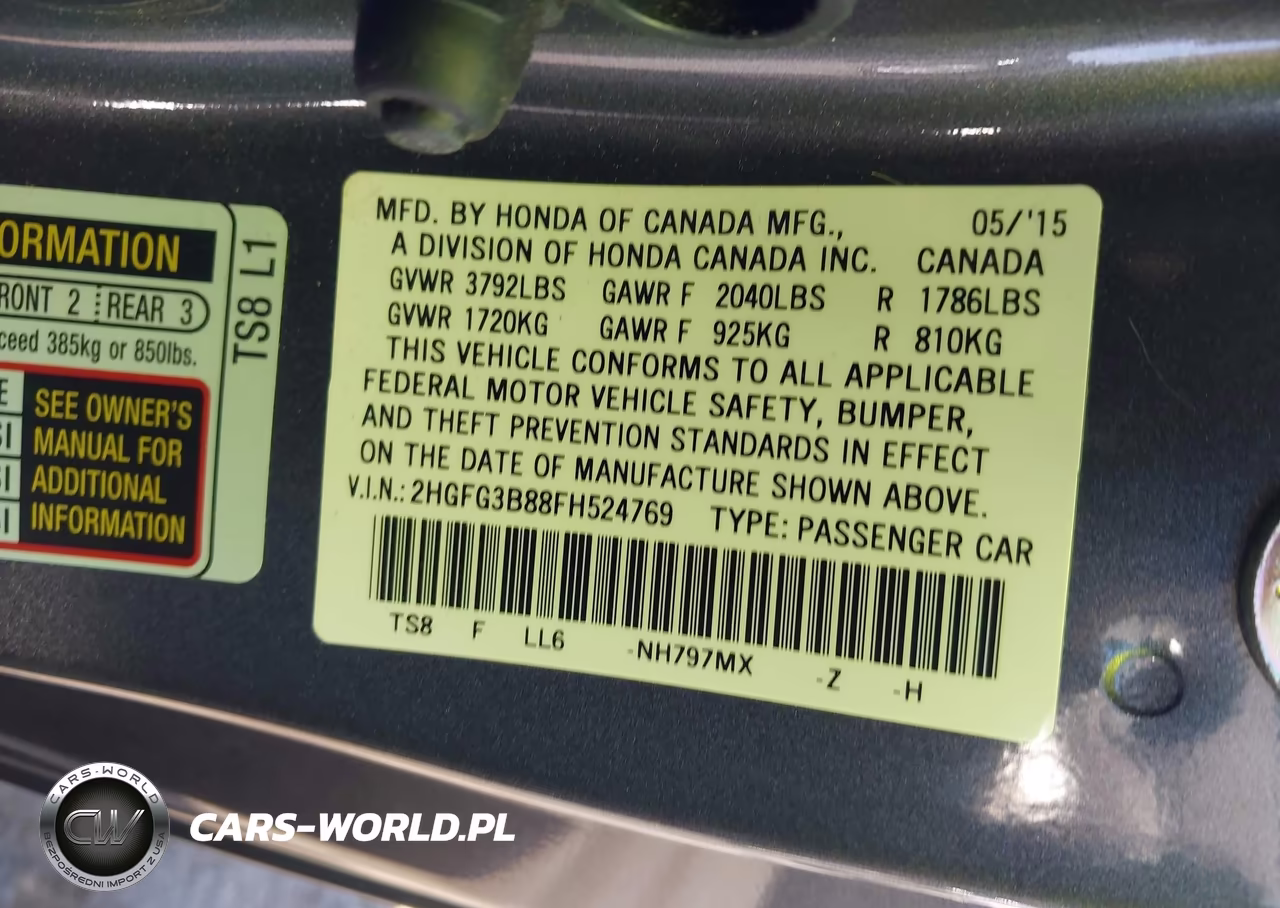 2015 Honda Civic Ex VIN:2HGFG3B88FH524769 - 9