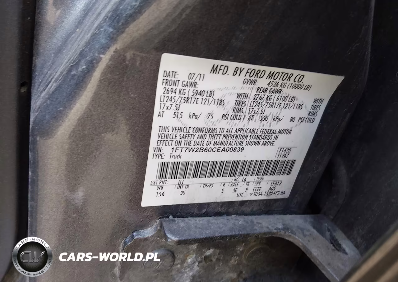 2012 Ford F-250 Xlt VIN:1FT7W2B60CEA00839 - 9