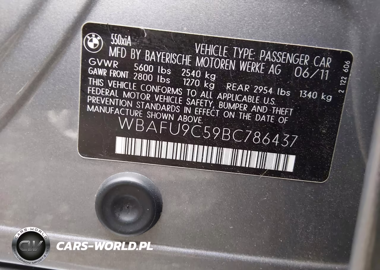 2011 BMW 5 Series 550I xDrive VIN:WBAFU9C59BC786437 - 9