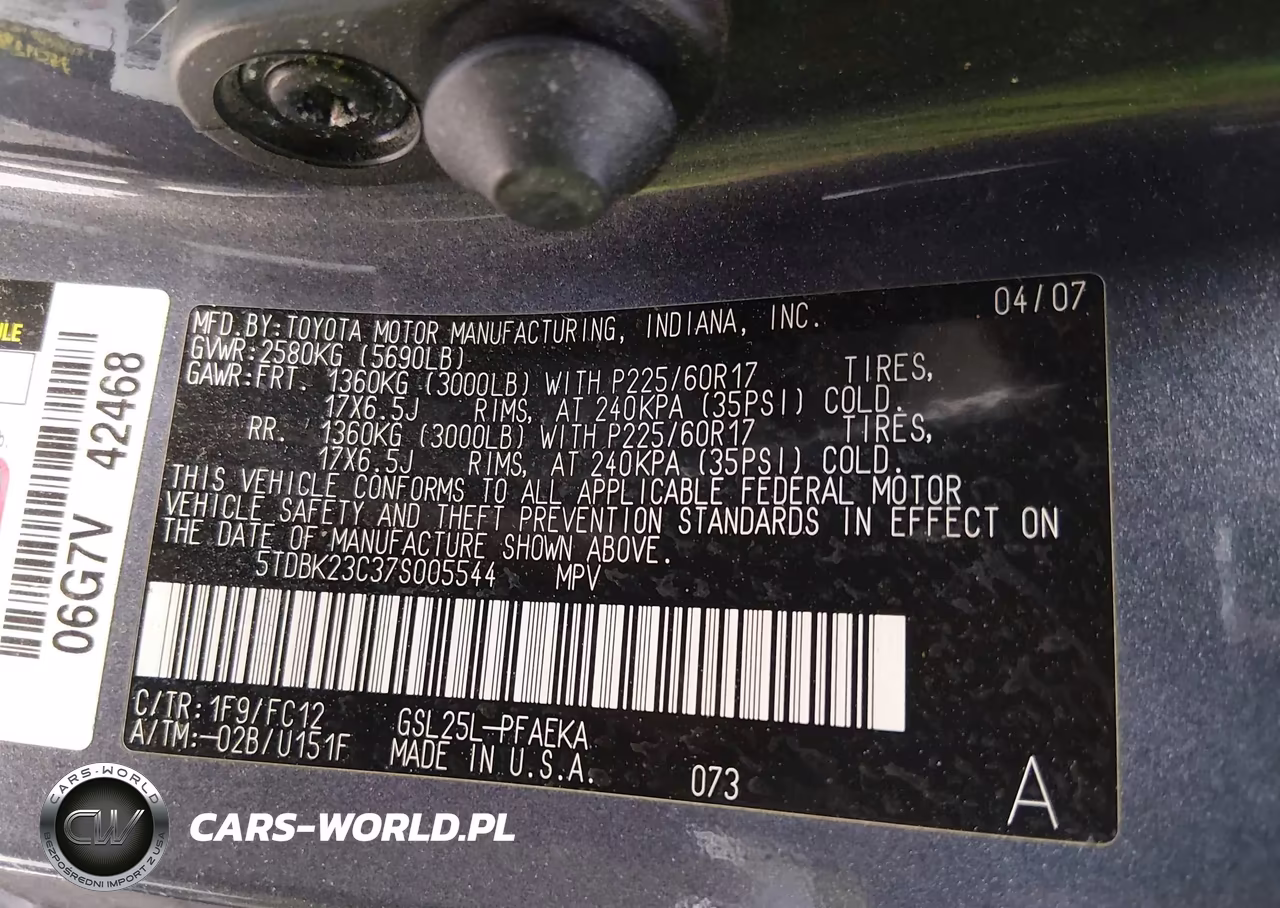 2007 Toyota Sienna Le VIN:5TDBK23C37S005544 - 9