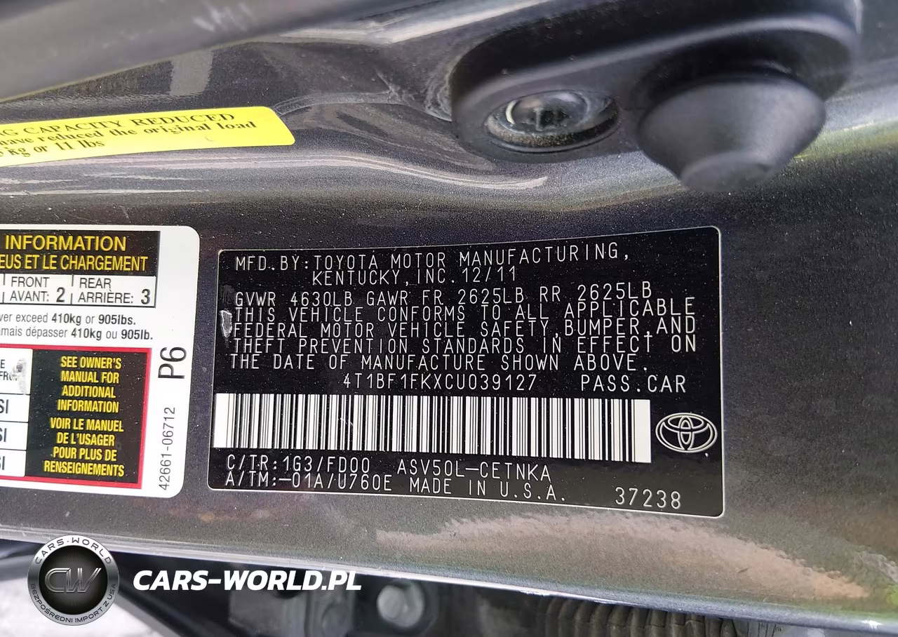 2012 Toyota Camry Le VIN:4T1BF1FKXCU039127 - 9