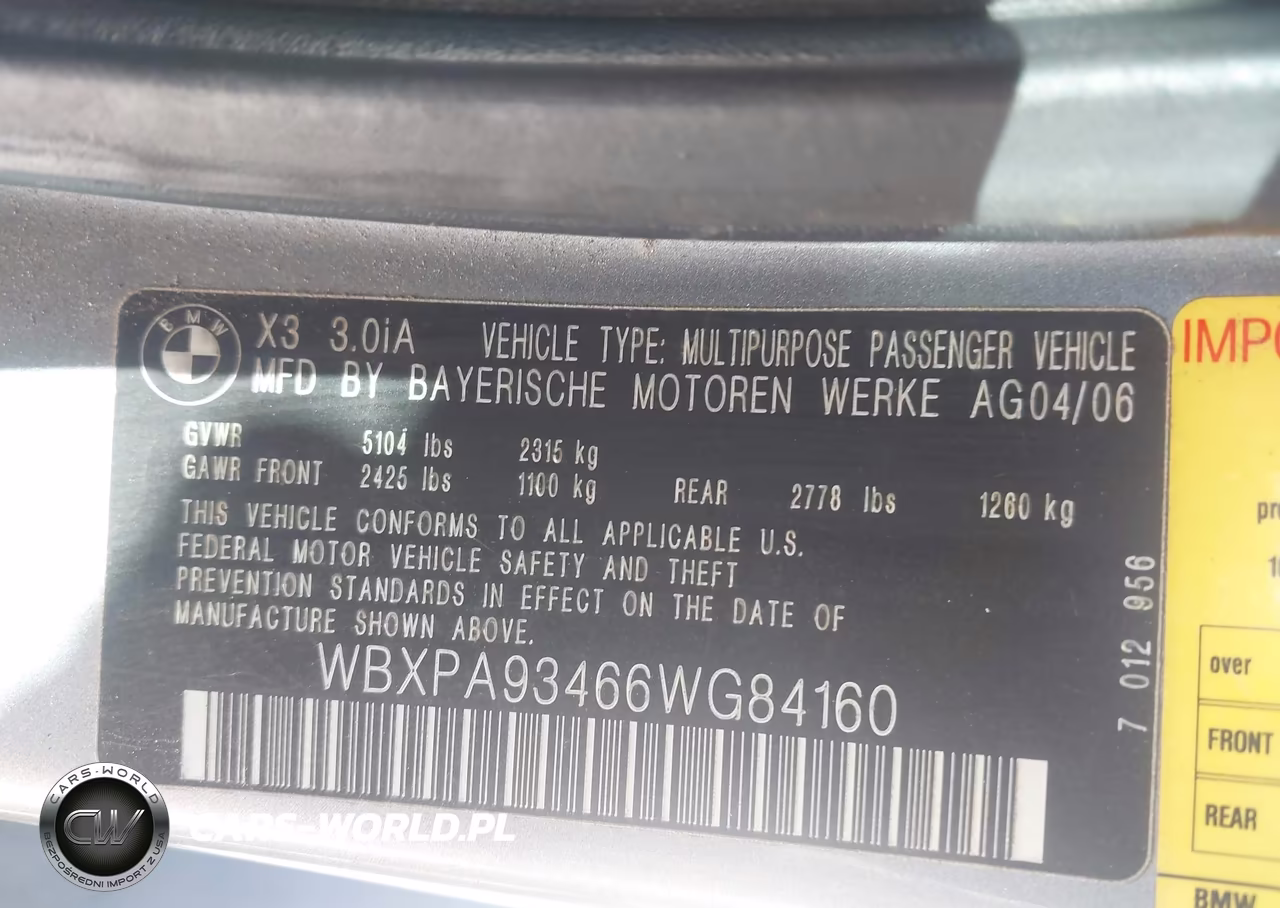 2006 BMW X3 3.0I VIN:WBXPA93466WG84160 - 9