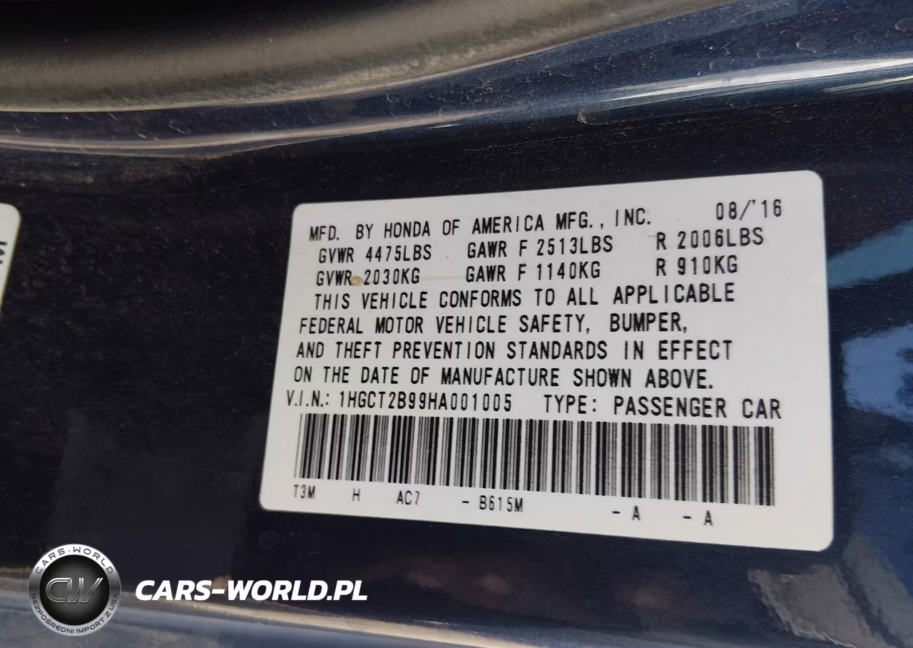 2017 Honda Accord Ex-L V6 VIN:1HGCT2B99HA001005 - 9