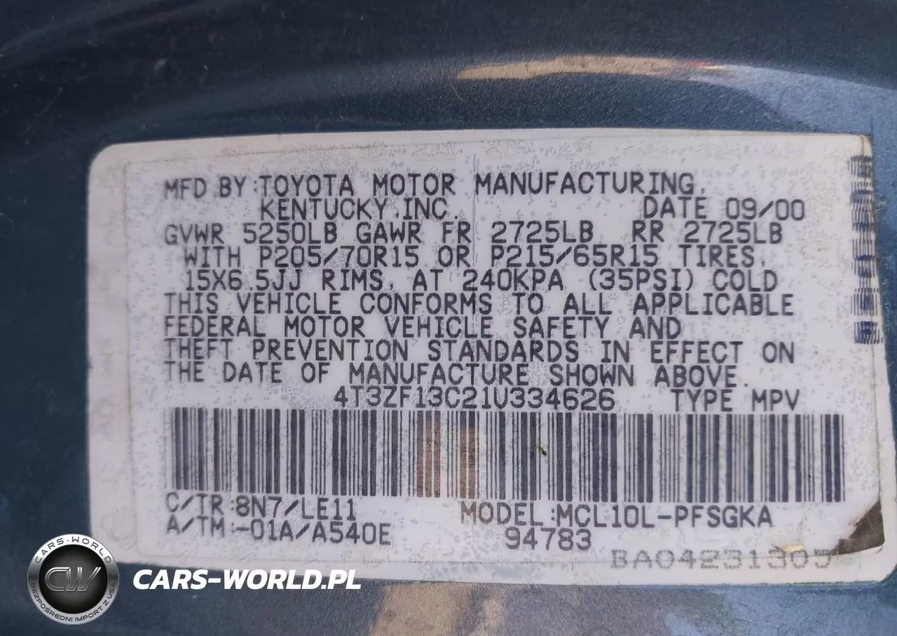 2001 Toyota Sienna Xle VIN:4T3ZF13C21U334626 - 9