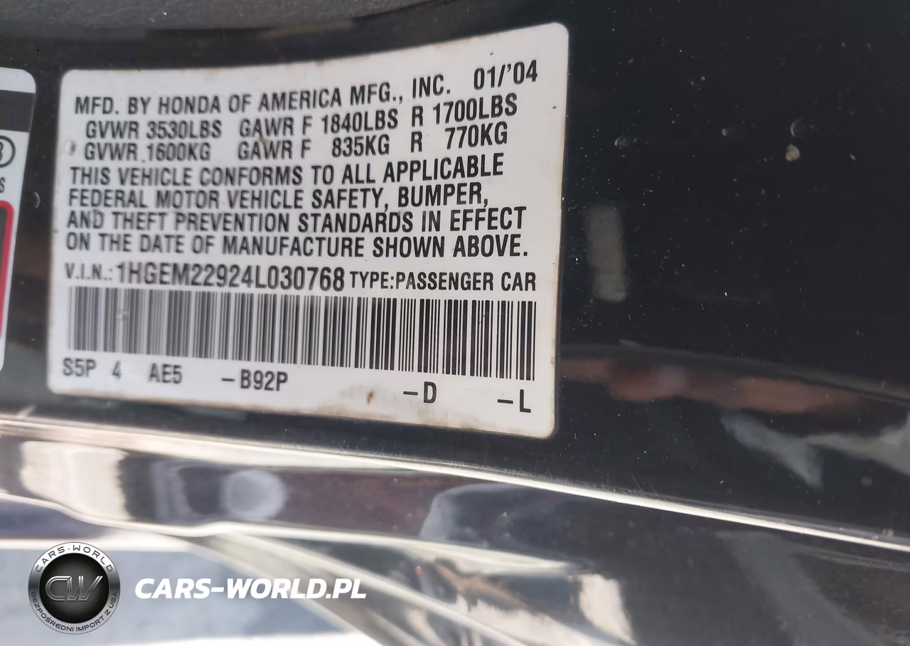 2004 Honda Civic Ex VIN:1HGEM22924L030768 - 9