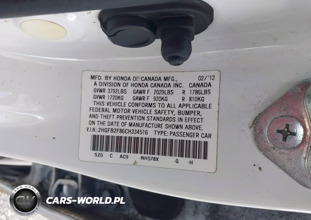 2012 Honda Civic Sdn Ex VIN:2HGFB2F86CH334516 - 9