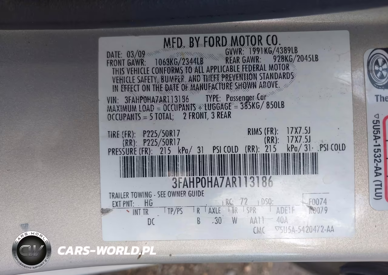 2010 Ford Fusion Se VIN:3FAHP0HA7AR113186 - 9