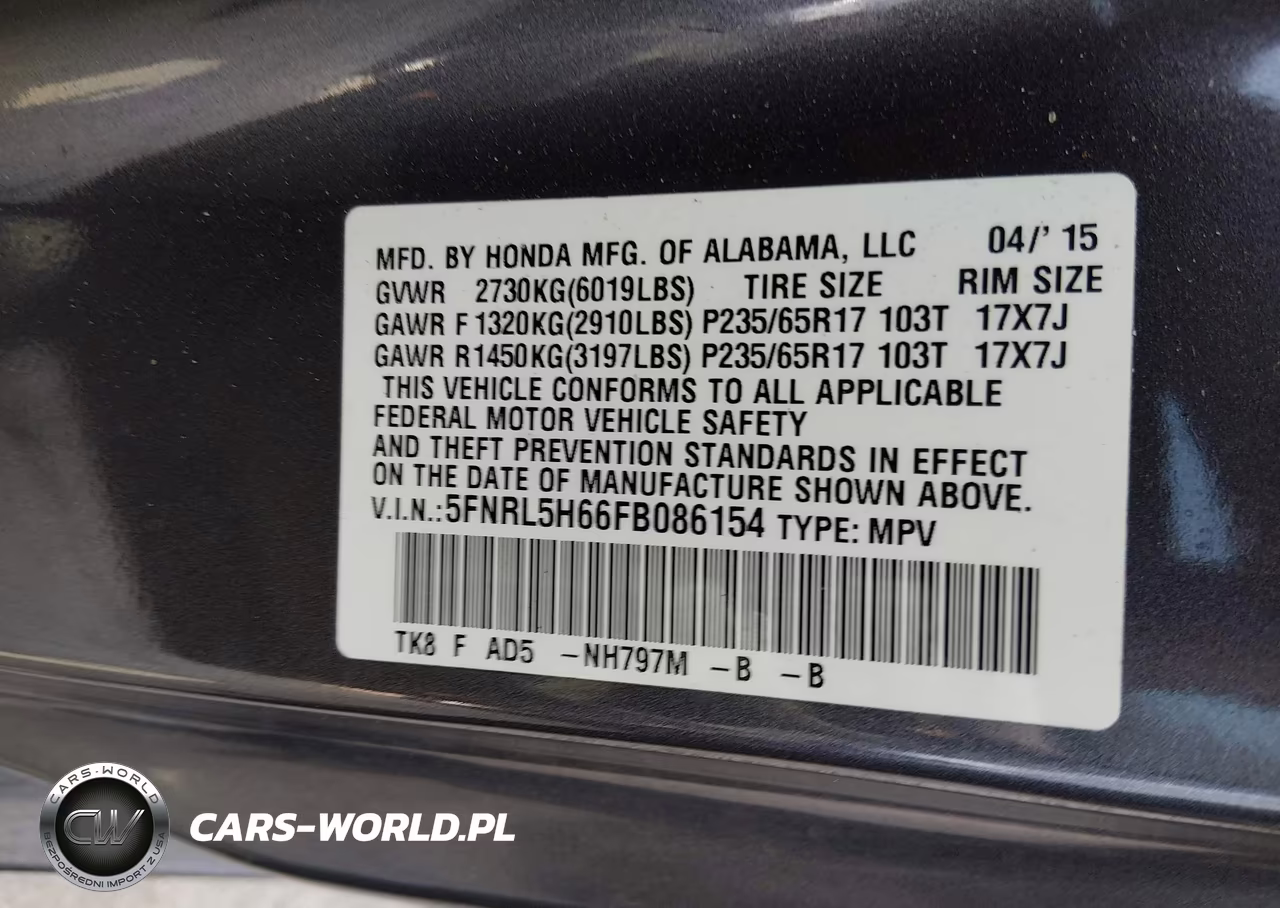 2015 Honda Odyssey Ex-L VIN:5FNRL5H66FB086154 - 9