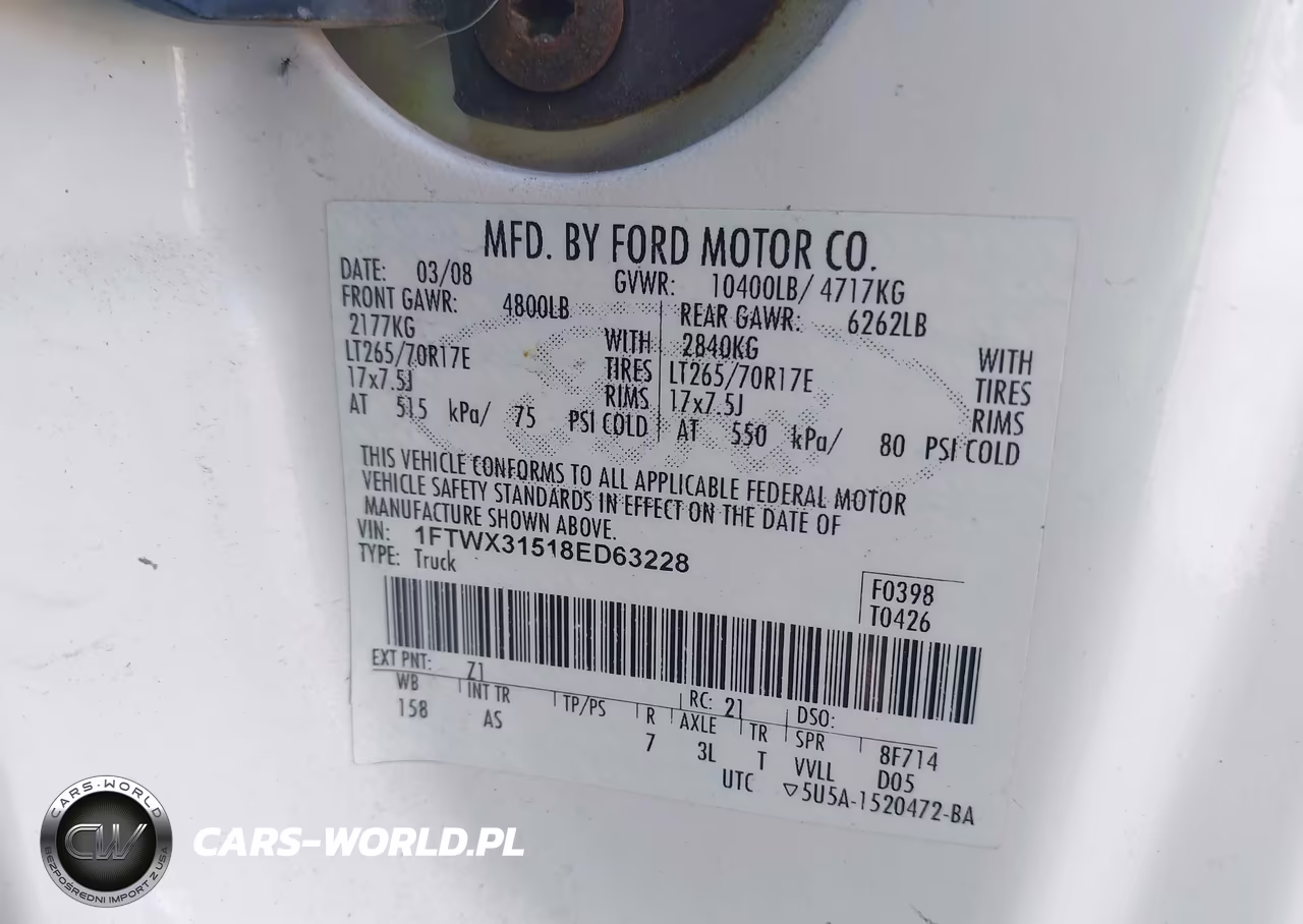 2008 Ford Super Duty F-350 Srw Fx4-Lariat-Xl-Xlt VIN:1FTWX31518ED63228 - 8