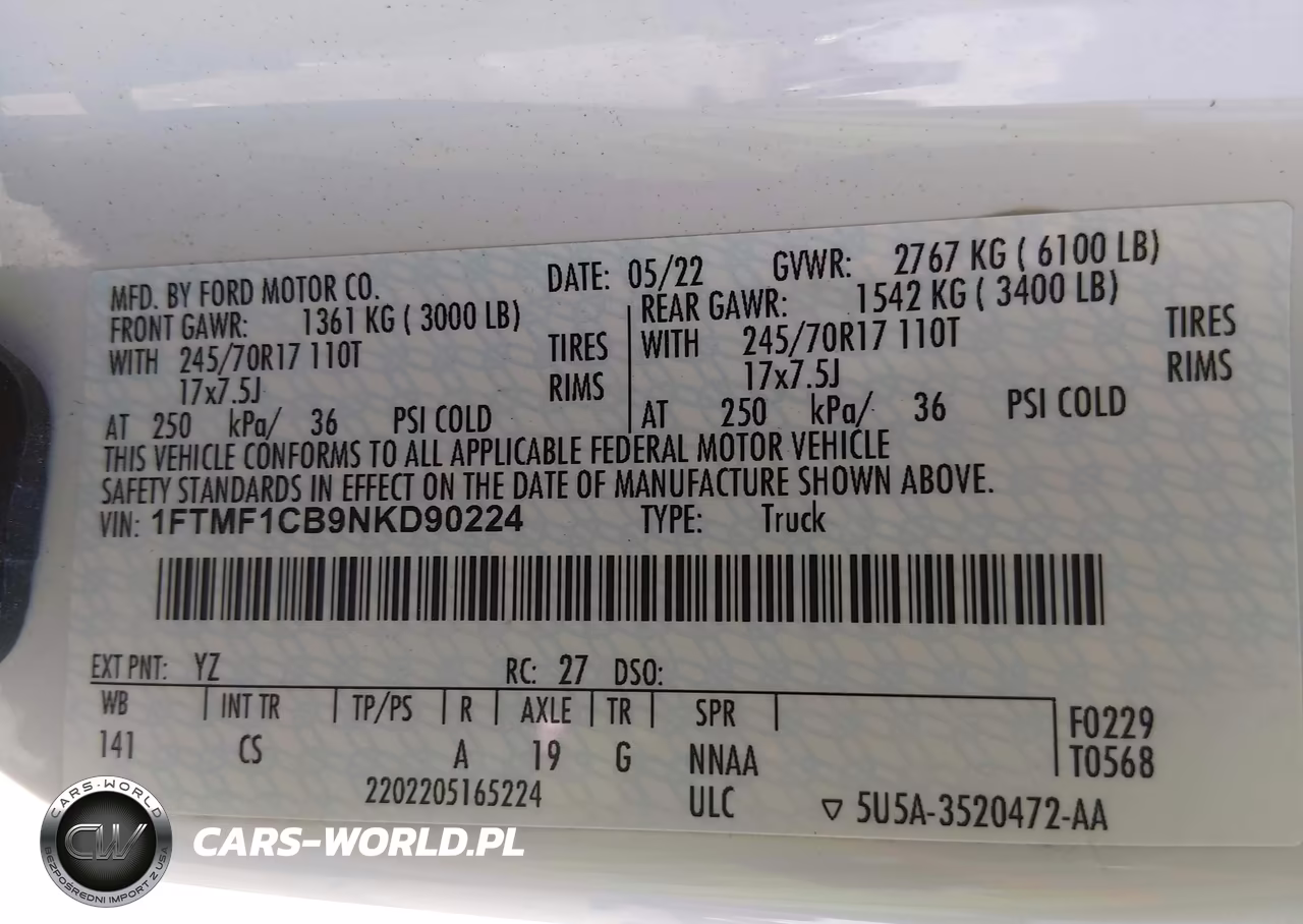 2022 Ford F-150 Xl VIN:1FTMF1CB9NKD90224 - 9