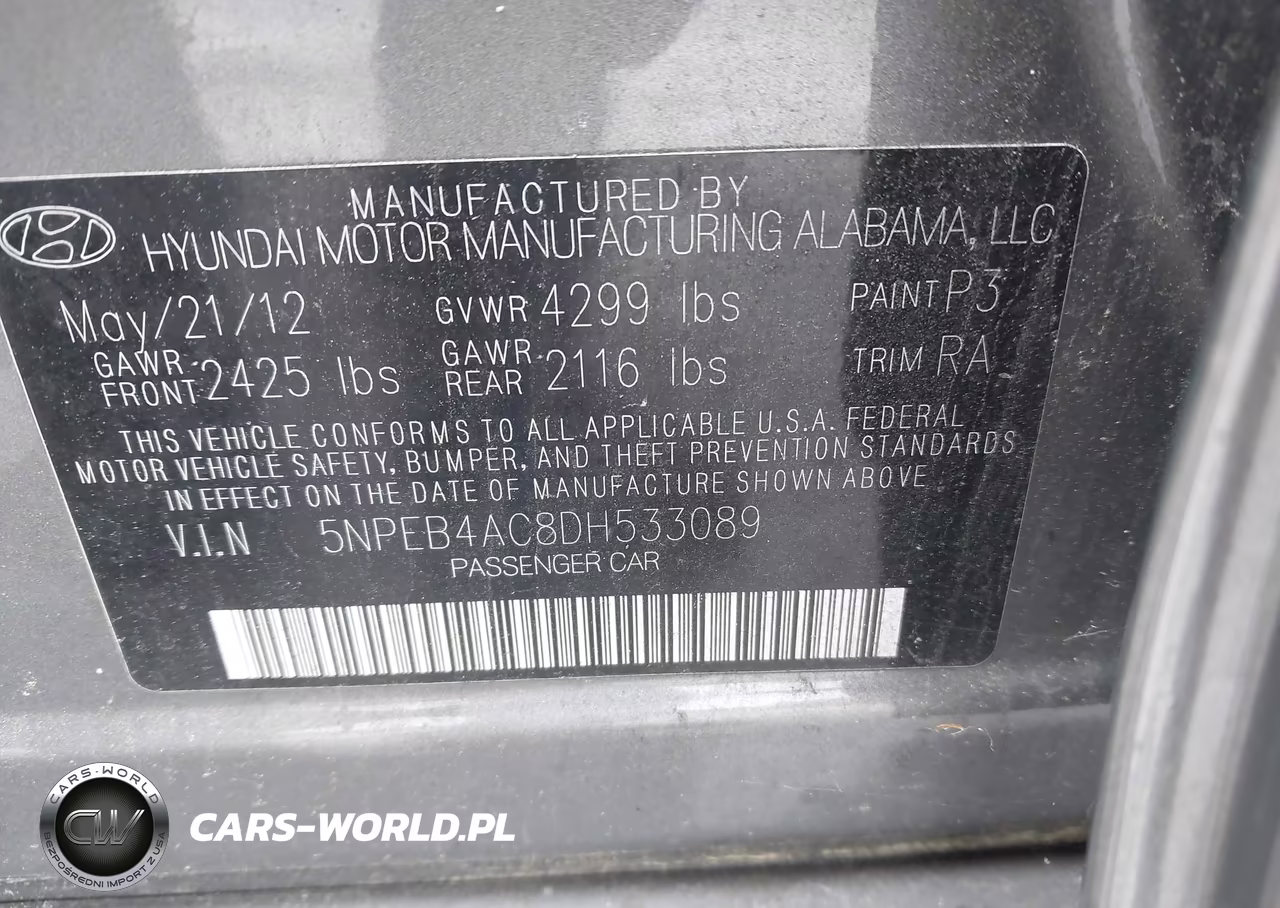 2013 Hyundai Sonata Gls VIN:5NPEB4AC8DH533089 - 9