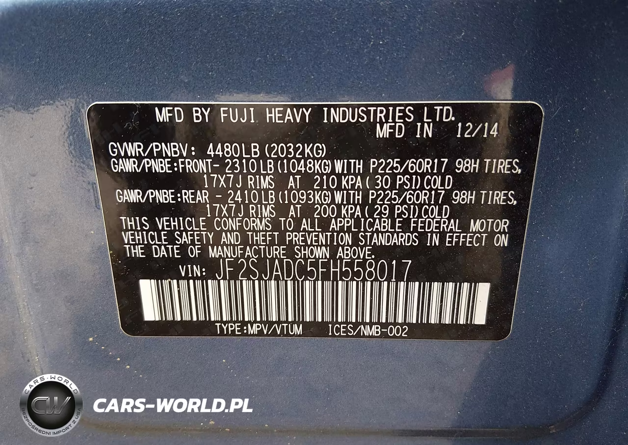 2015 Subaru Forester 2.5I Premium VIN:JF2SJADC5FH558017 - 9