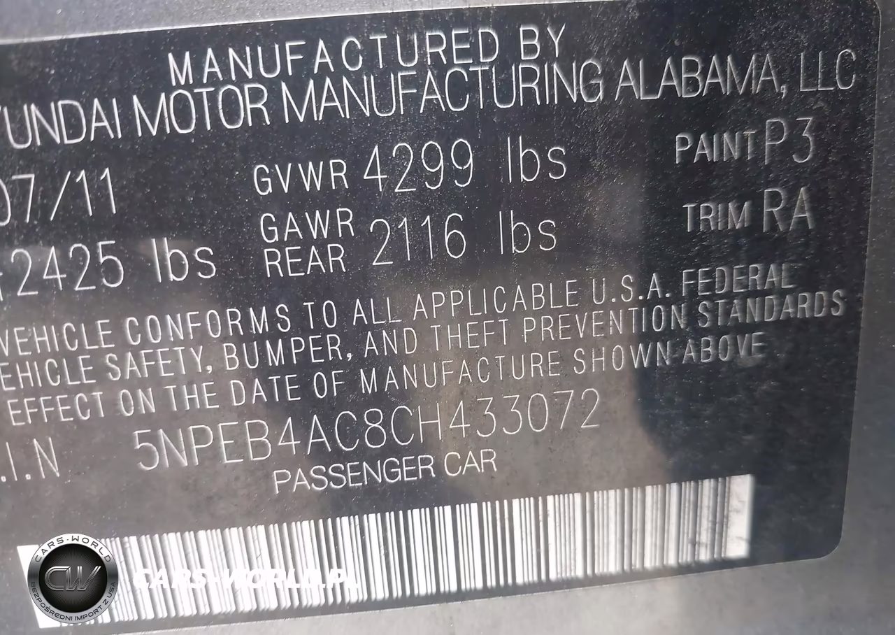 2012 Hyundai Sonata Gls VIN:5NPEB4AC8CH433072 - 9