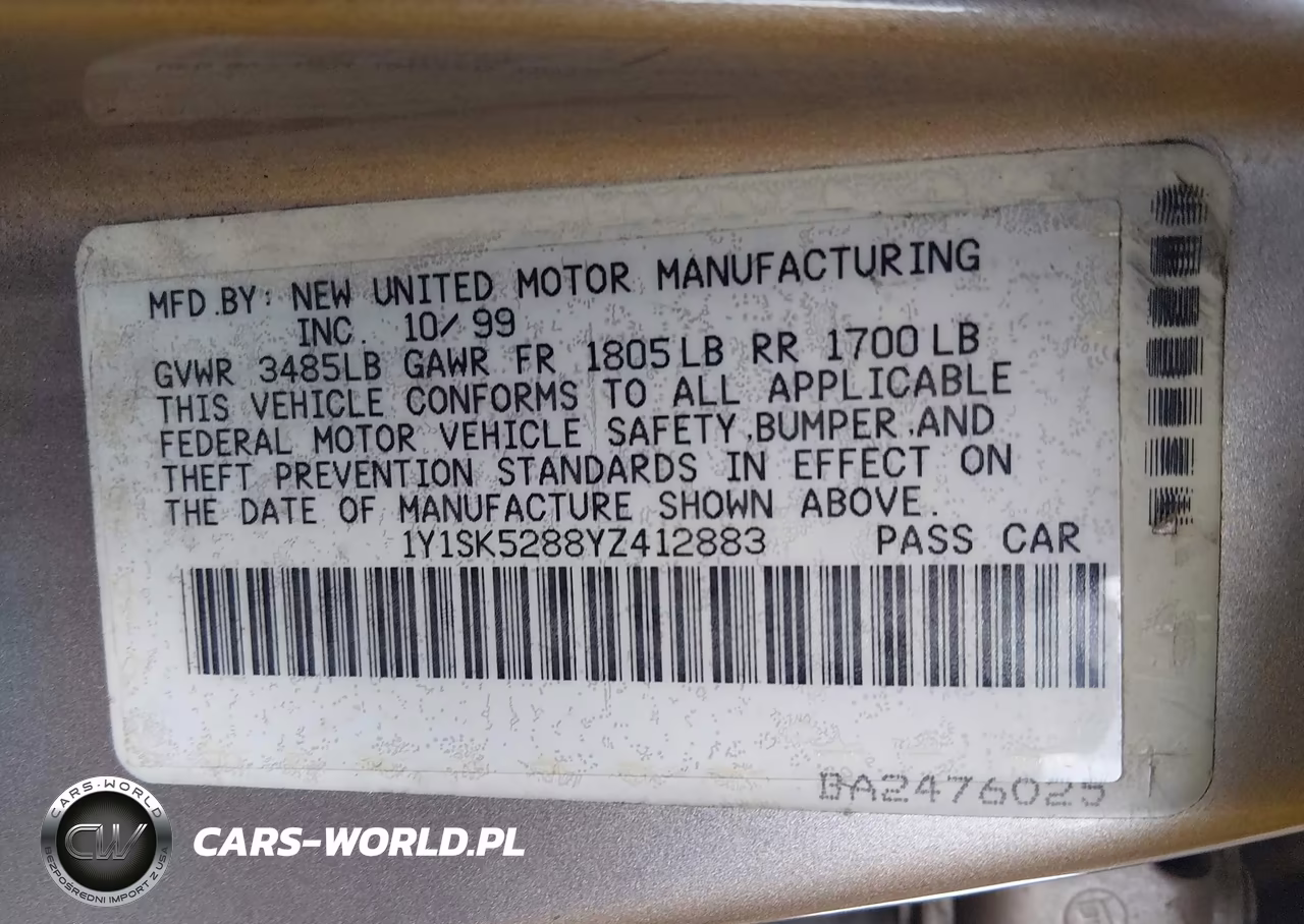 2000 Chevrolet Prizm VIN:1Y1SK5288YZ412883 - 9