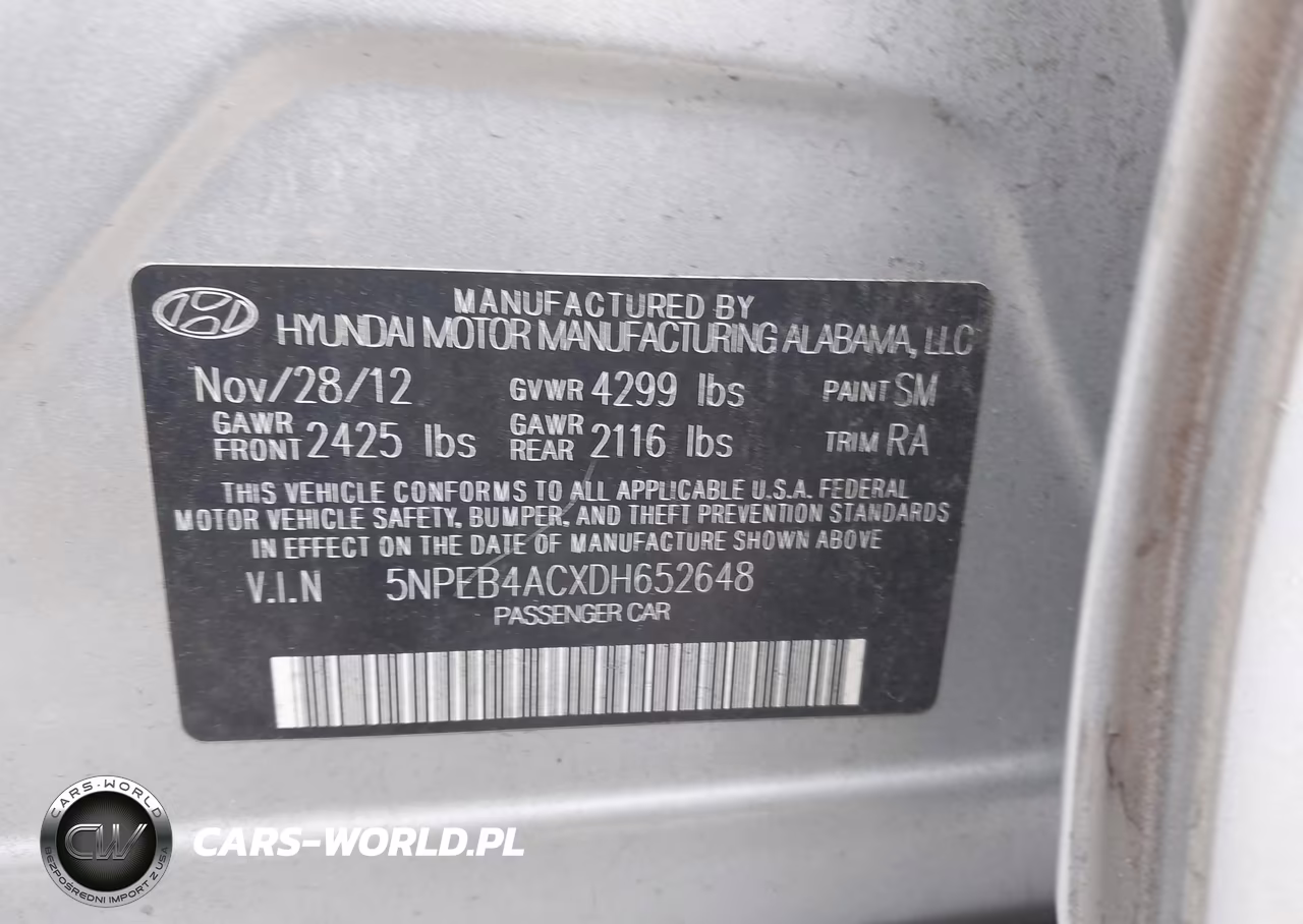 2013 Hyundai Sonata Gls VIN:5NPEB4ACXDH652648 - 9