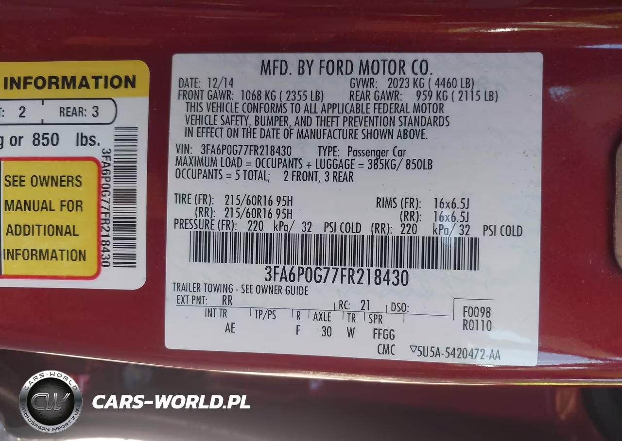 2015 Ford Fusion S VIN:3FA6P0G77FR218430 - 9