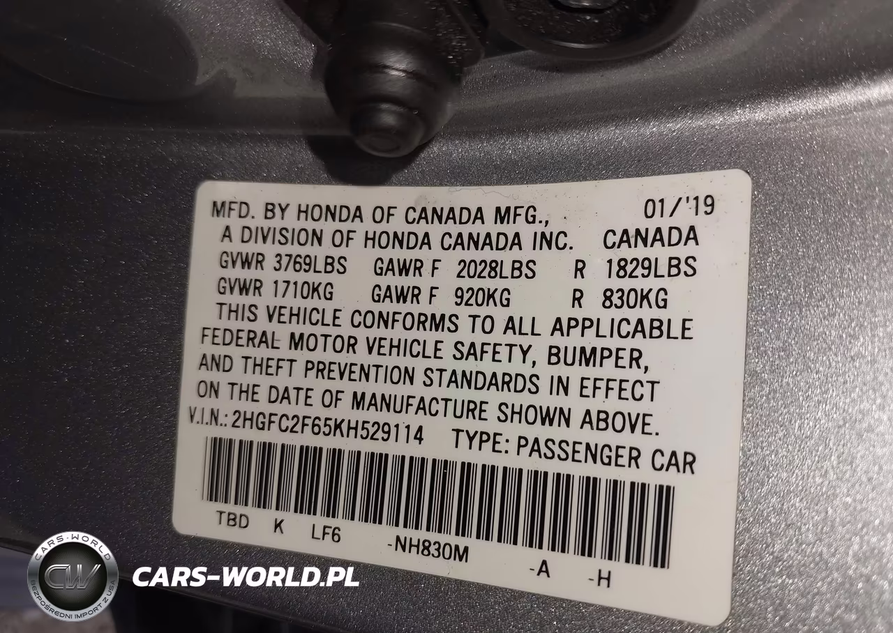 2019 Honda Civic Lx VIN:2HGFC2F65KH529114 - 9