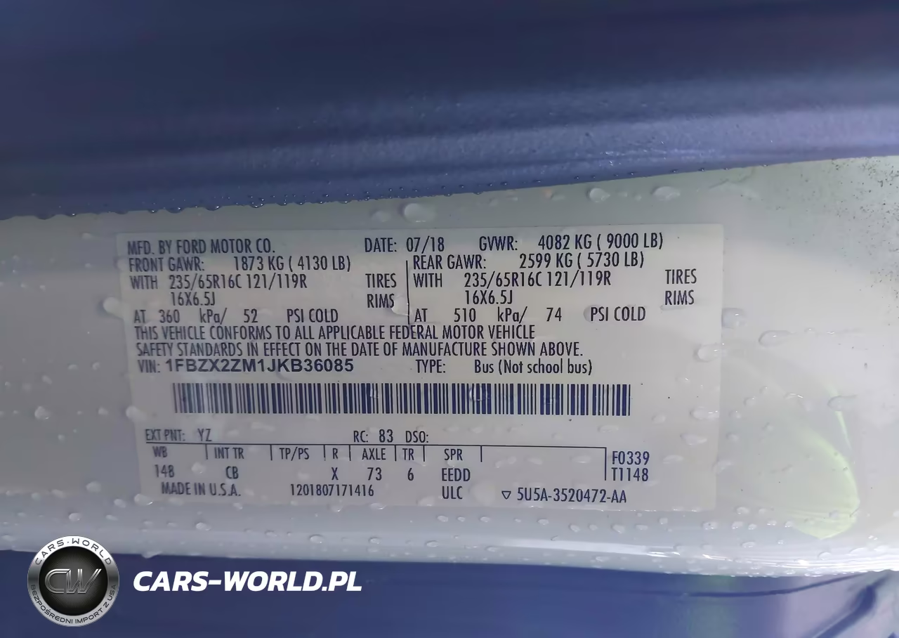 2018 Ford Transit-350 Xl VIN:1FBZX2ZM1JKB36085 - 9