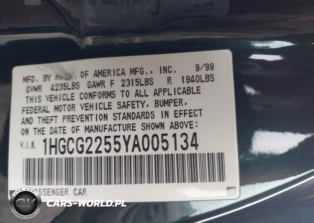 2000 Honda Accord 3.0 Ex VIN:1HGCG2255YA005134 - 9