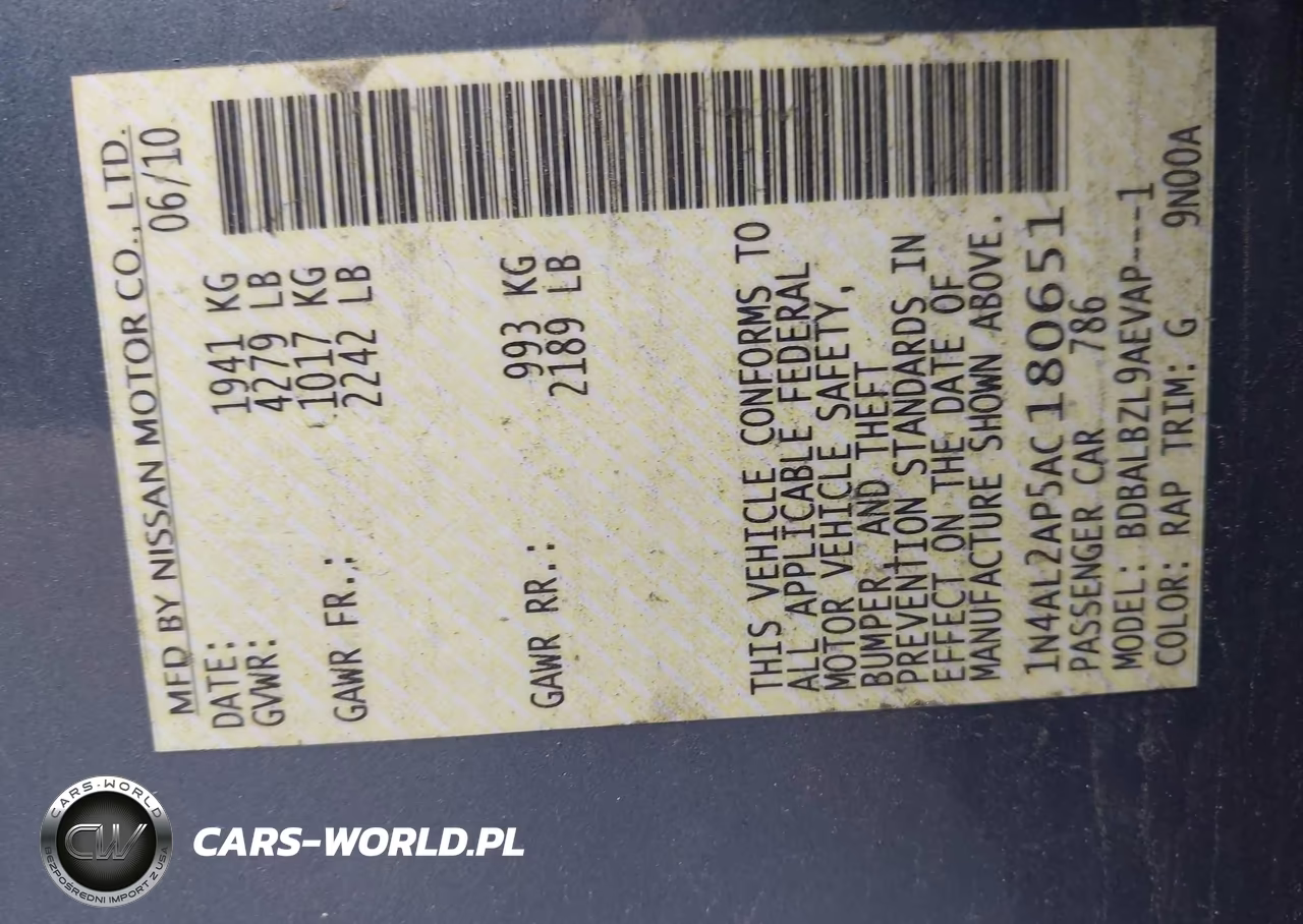 2010 Nissan Altima 2.5 S VIN:1N4AL2AP5AC180651 - 9