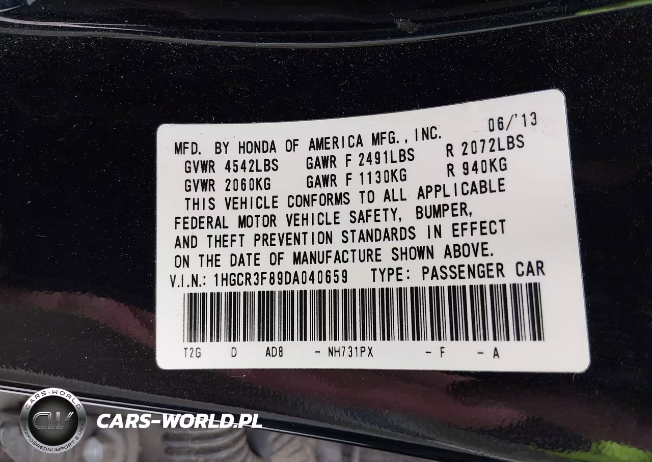 2013 Honda Accord Ex-L V-6 VIN:1HGCR3F89DA040659 - 9
