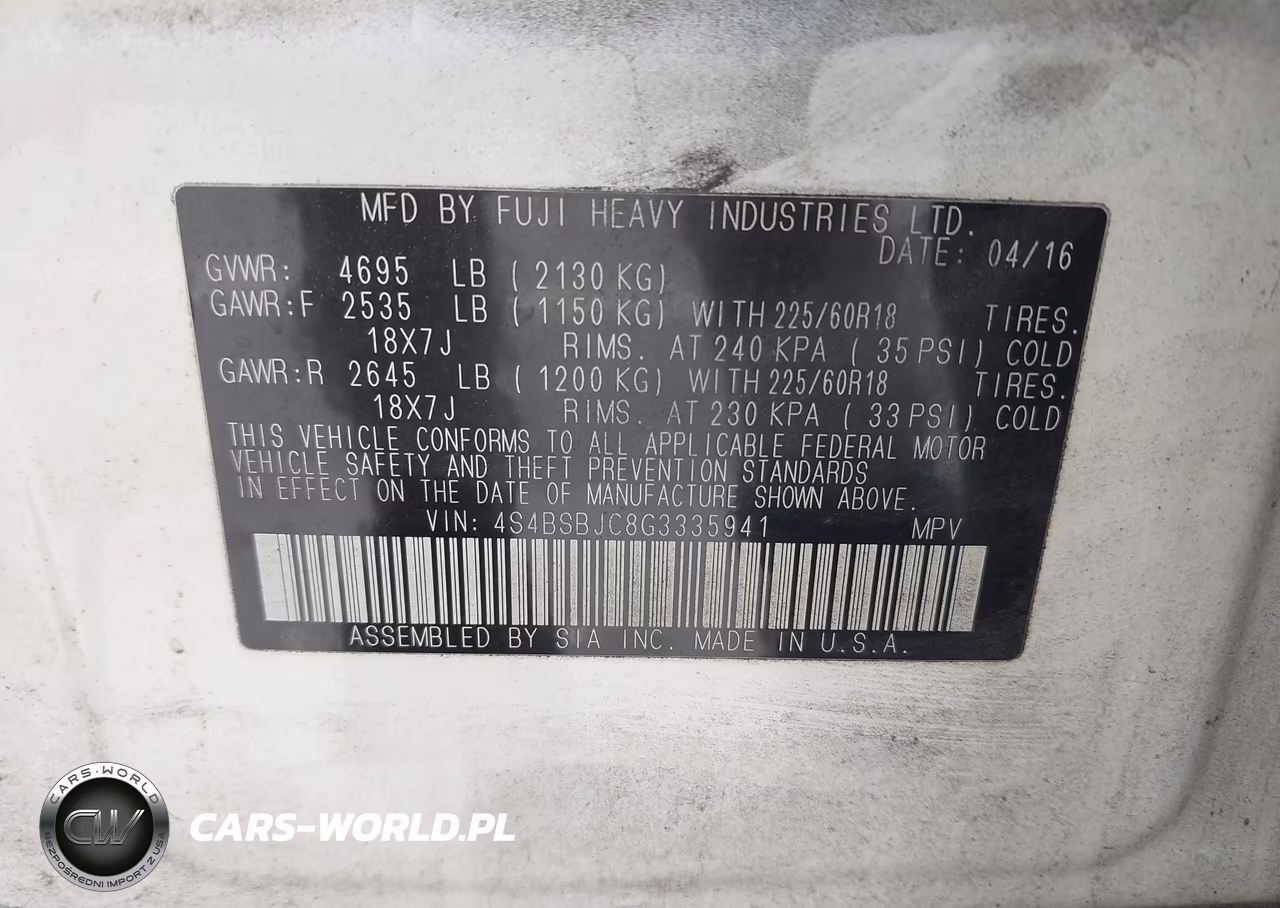 2016 Subaru Outback 2.5I Limited VIN:4S4BSBJC8G3335941 - 9