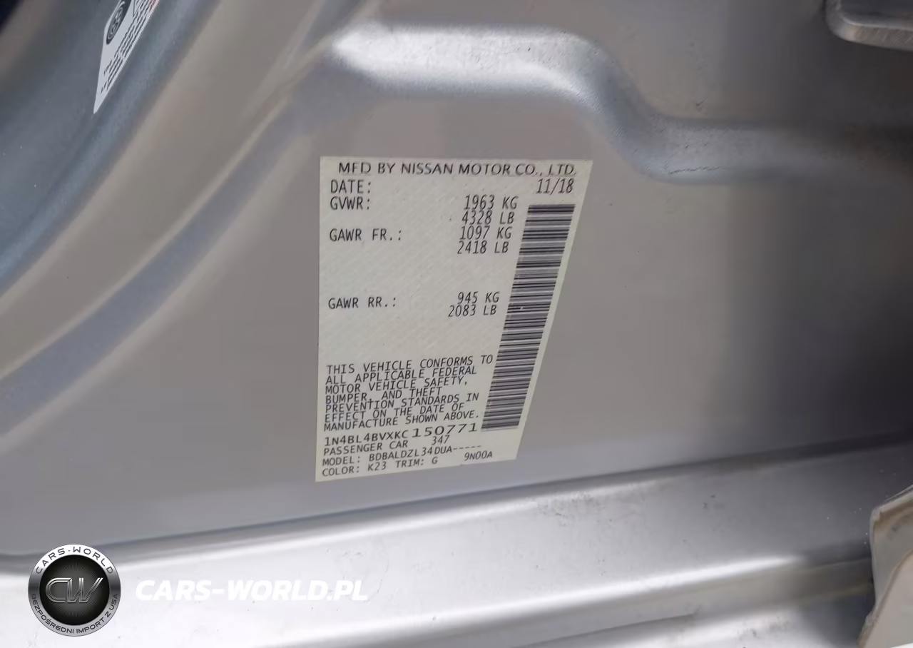 2019 Nissan Altima 2.5 S VIN:1N4BL4BVXKC150771 - 9