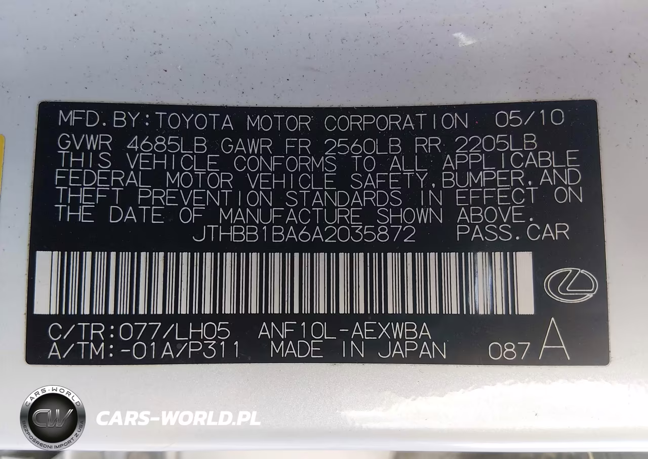 2010 Lexus Hs 250H Premium VIN:JTHBB1BA6A2035872 - 9