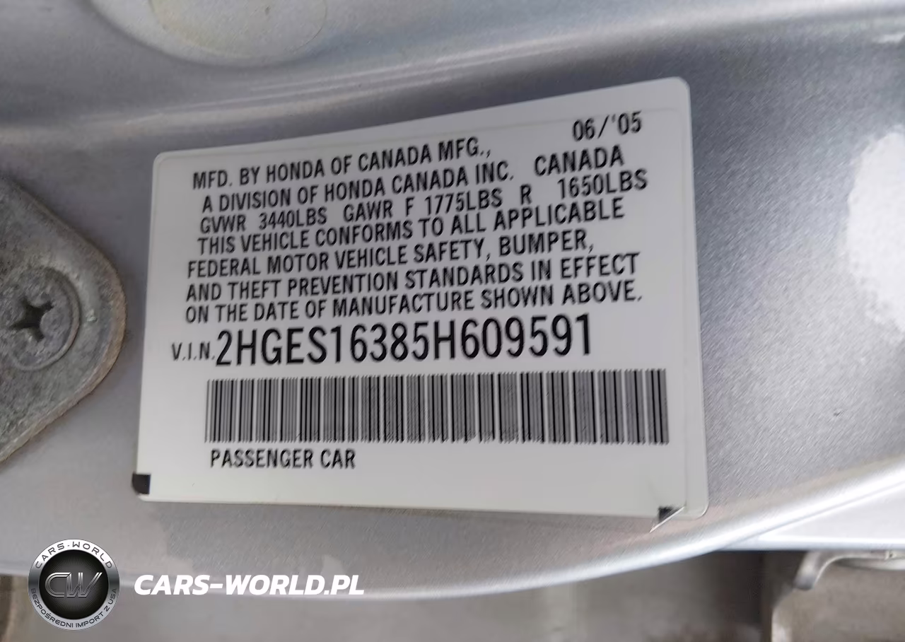 2005 Honda Civic VIN:2HGES16385H609591 - 9