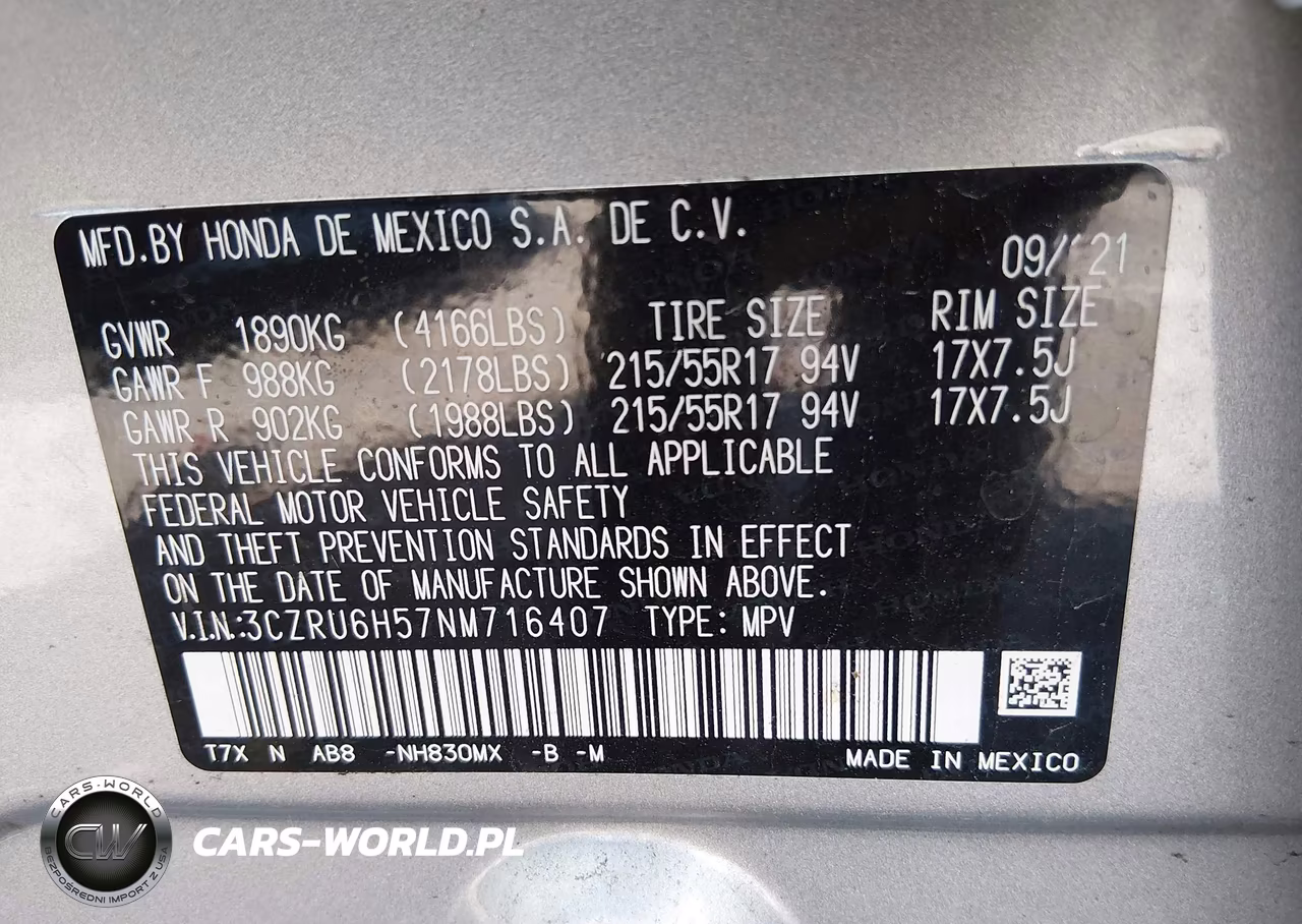 2022 Honda Hr-V Awd Ex VIN:3CZRU6H57NM716407 - 9