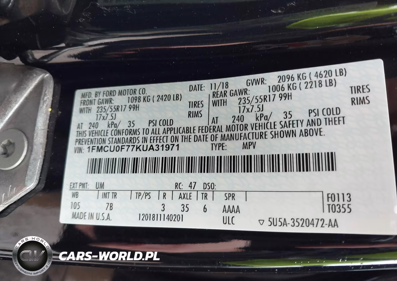2019 Ford Escape S VIN:1FMCU0F77KUA31971 - 9