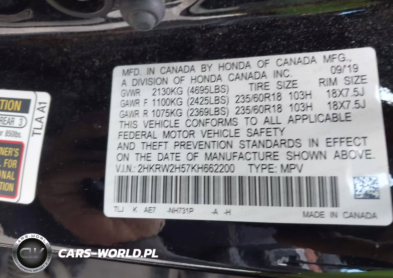 2019 Honda Cr-V Ex VIN:2HKRW2H57KH662200 - 9