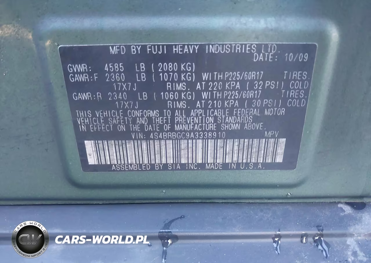 2010 Subaru Outback Prem All-Weathr-Pwr Moon VIN:4S4BRBGC9A3338910 - 9