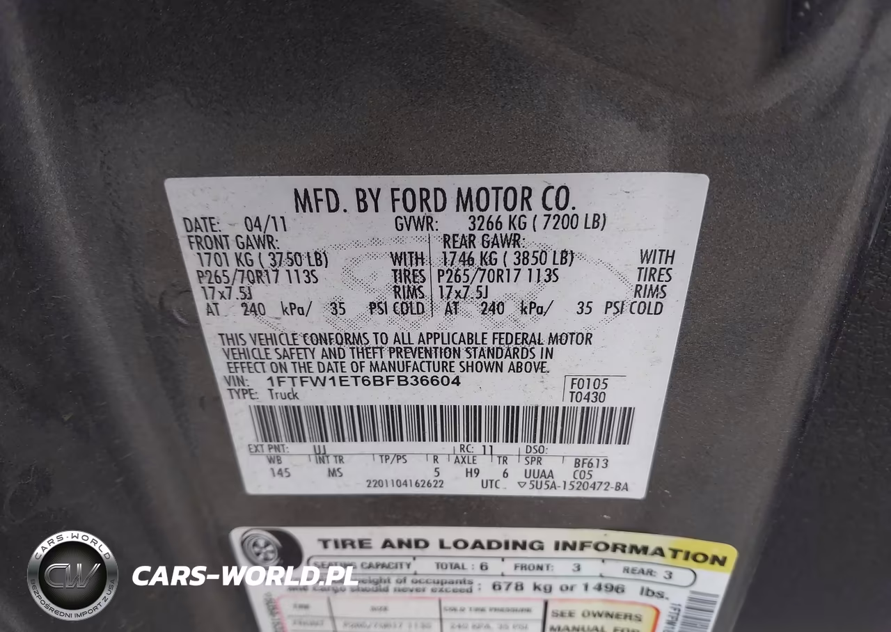 2011 Ford F-150 Xlt VIN:1FTFW1ET6BFB36604 - 9