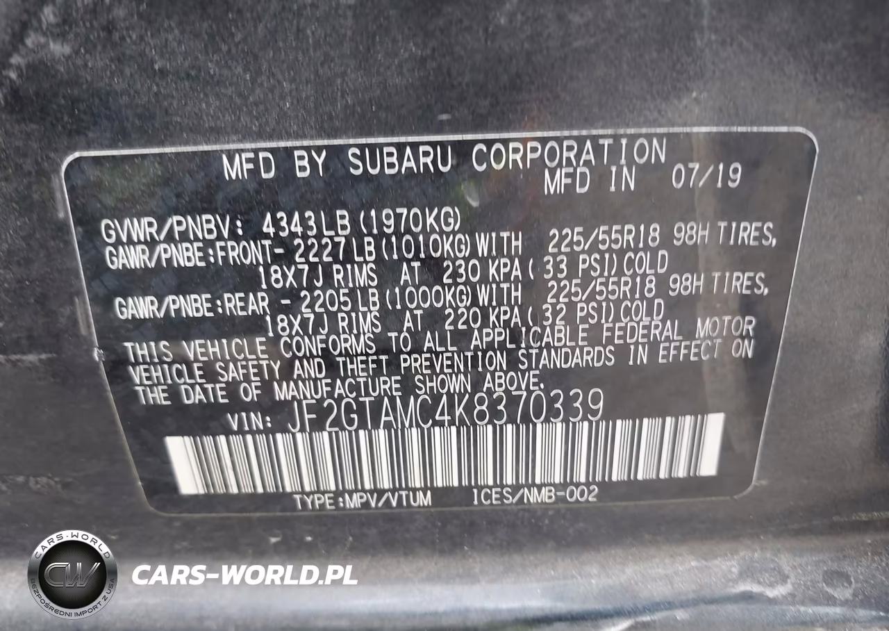 2019 Subaru Crosstrek 2.0I Limited VIN:JF2GTAMC4K8370339 - 9