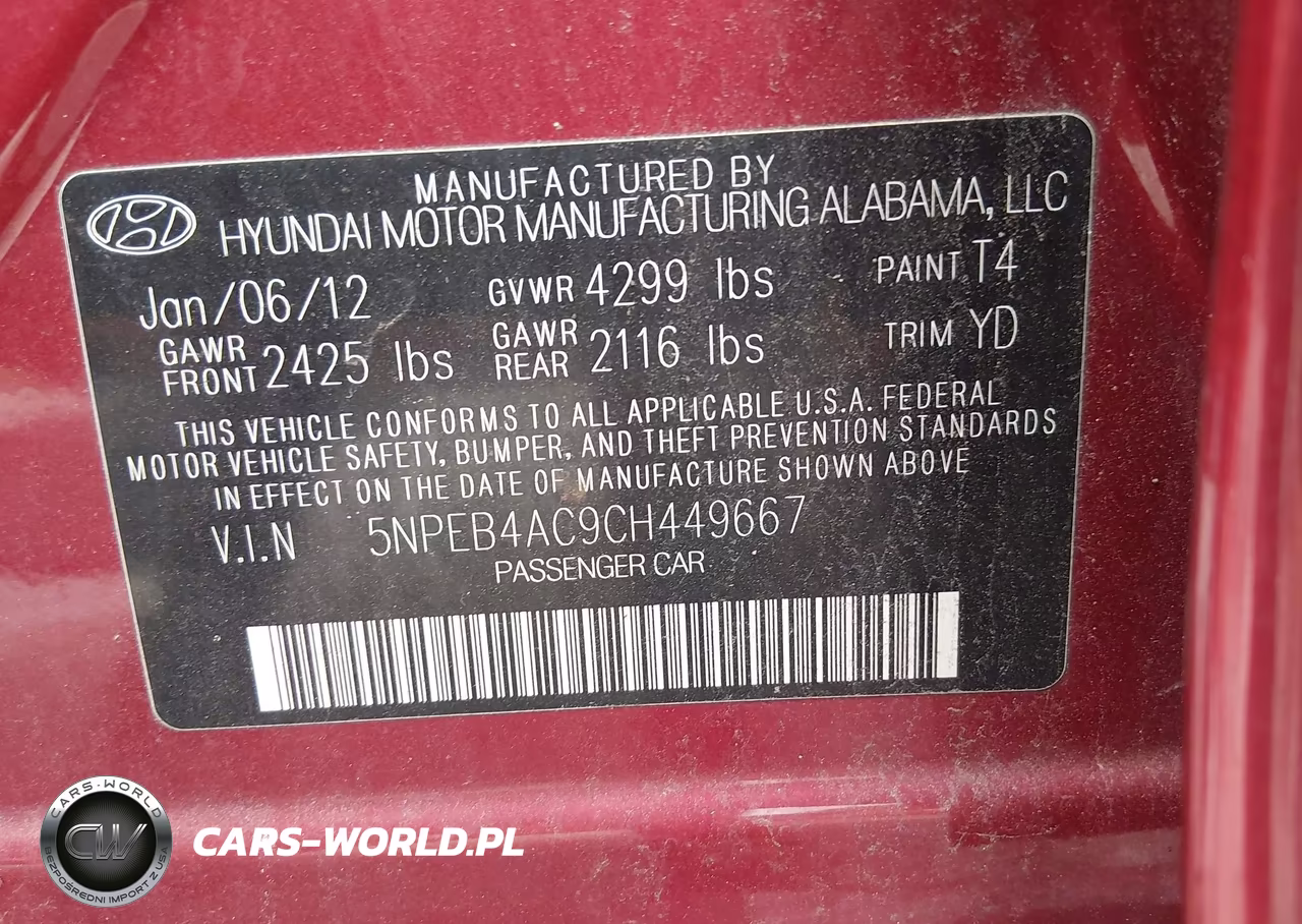 2012 Hyundai Sonata Gls VIN:5NPEB4AC9CH449667 - 9