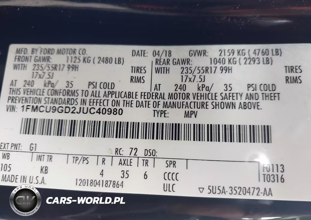 2018 Ford Escape Se VIN:1FMCU9GD2JUC40980 - 9