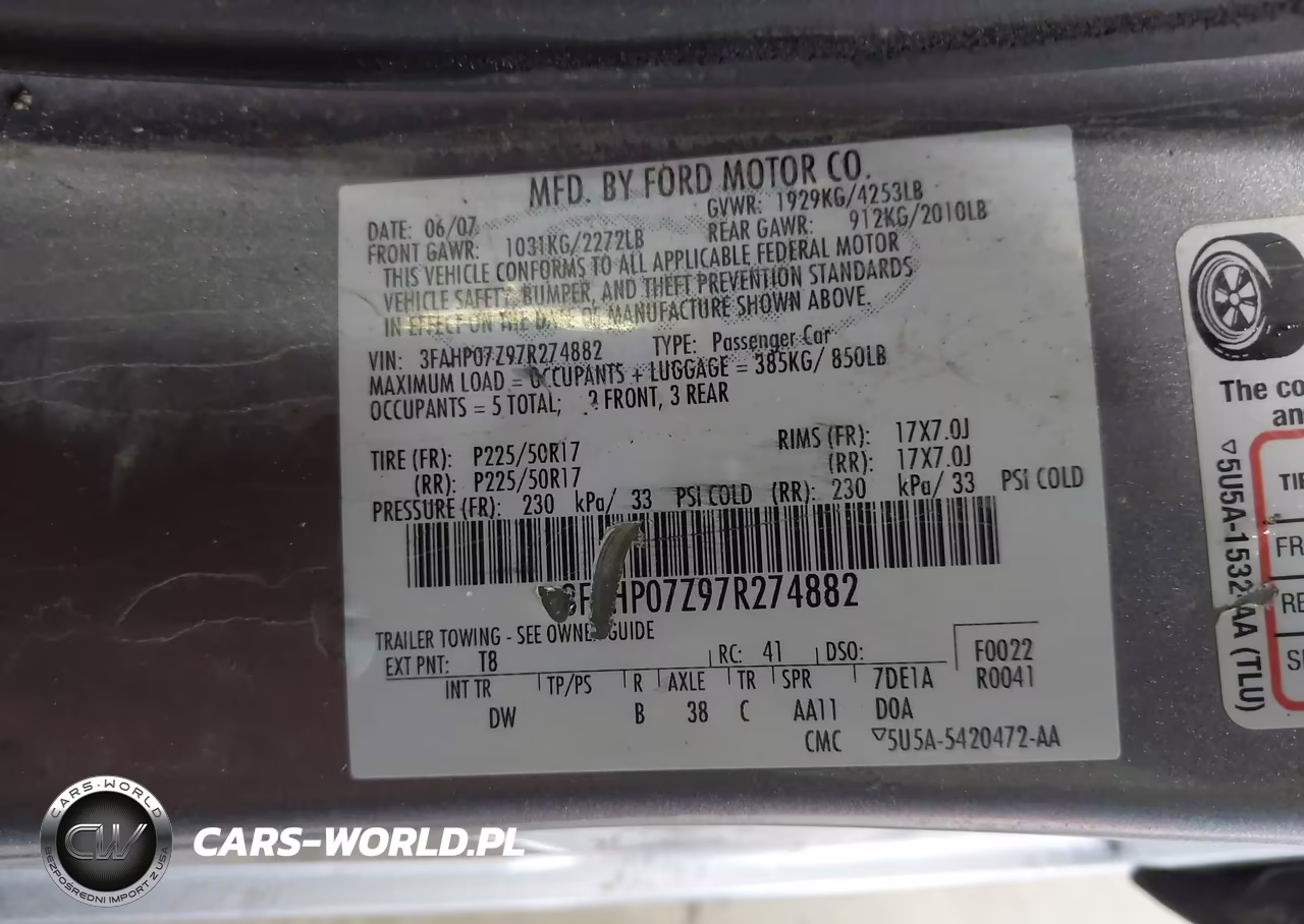 2007 Ford Fusion Se VIN:3FAHP07Z97R274882 - 9