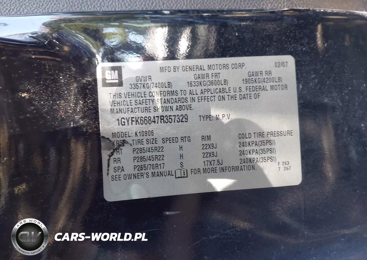 2007 Cadillac Escalade Esv VIN:1GYFK66847R357329 - 9