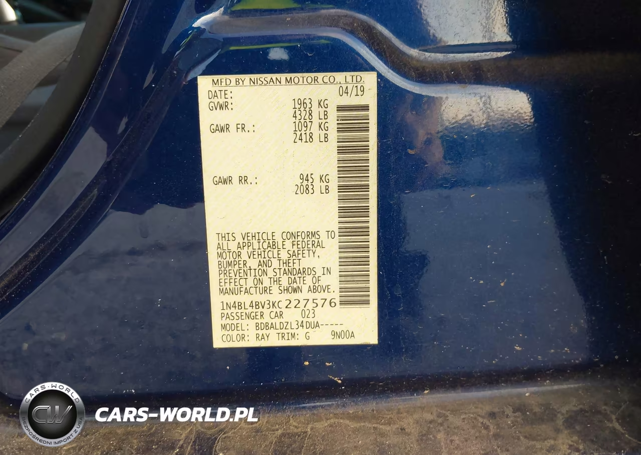2019 Nissan Altima 2.5 S VIN:1N4BL4BV3KC227576 - 9
