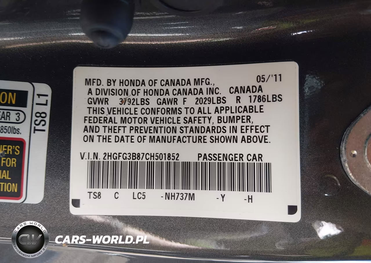 2012 Honda Civic Ex VIN:2HGFG3B87CH501852 - 9