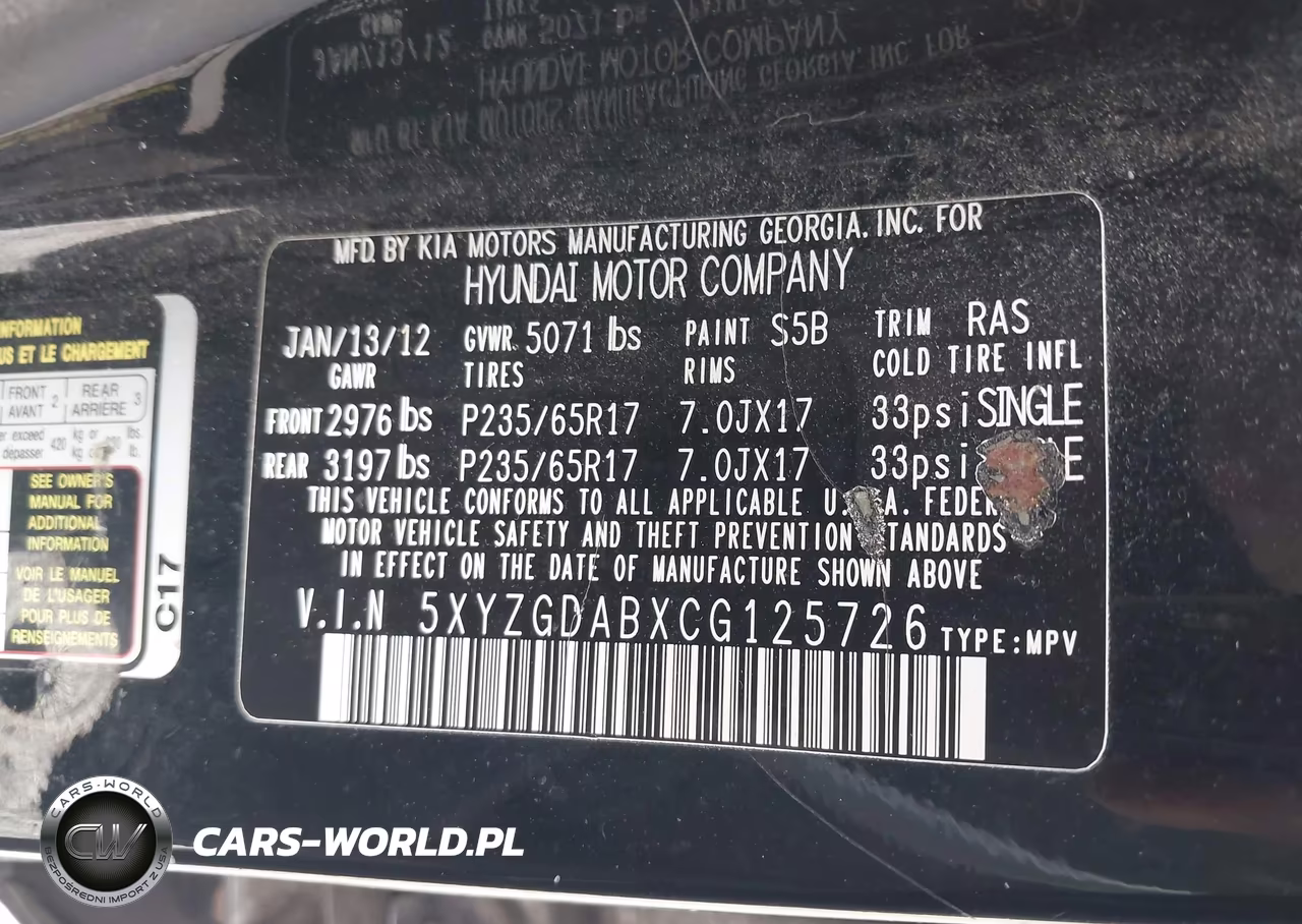 2012 Hyundai Santa Fe Gls VIN:5XYZGDABXCG125726 - 9