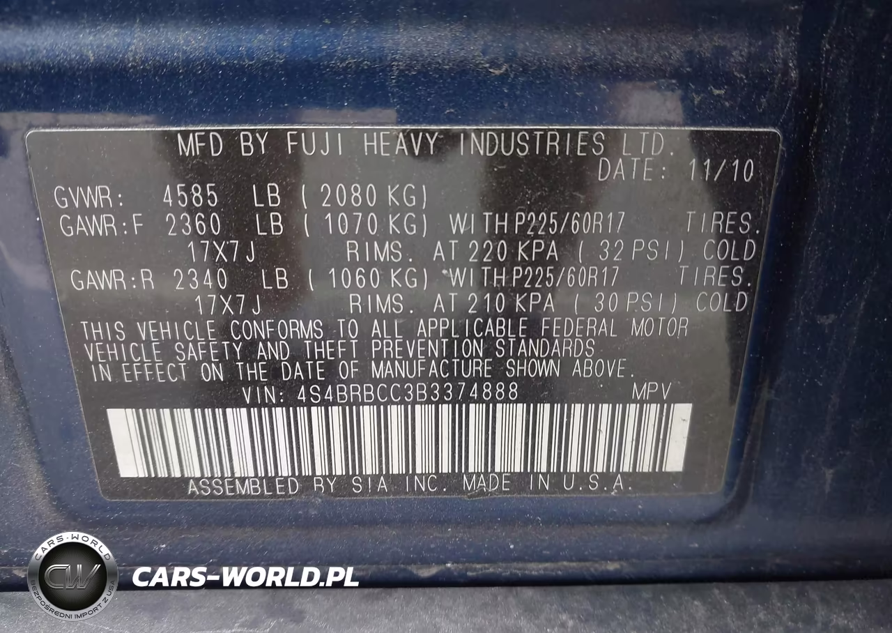 2011 Subaru Outback 2.5I Premium VIN:4S4BRBCC3B3374888 - 9