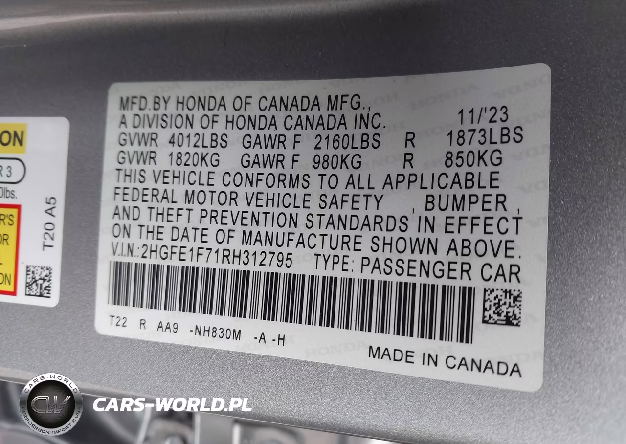 2024 Honda Civic Ex VIN:2HGFE1F71RH312795 - 9