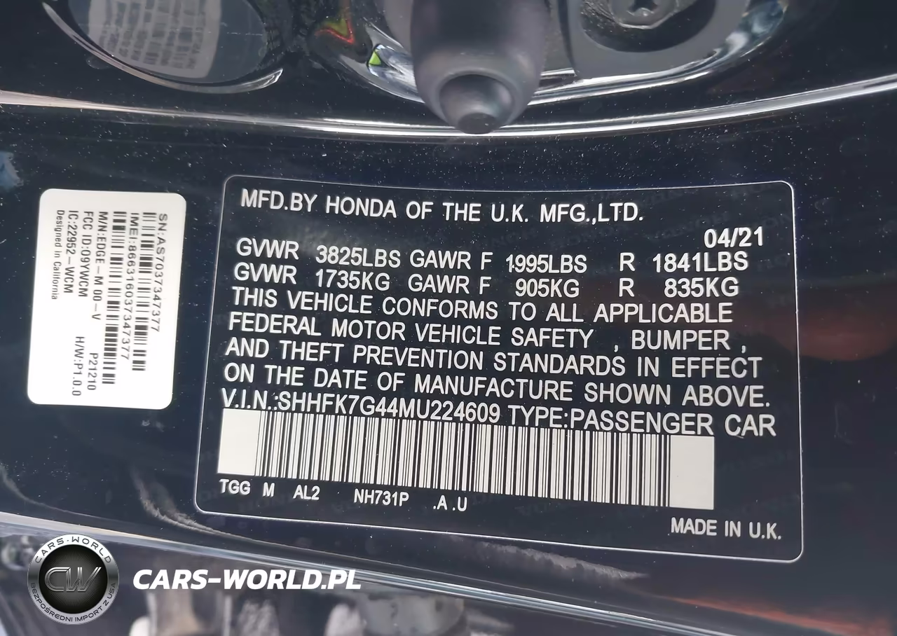 2021 Honda Civic Sport VIN:SHHFK7G44MU224609 - 9