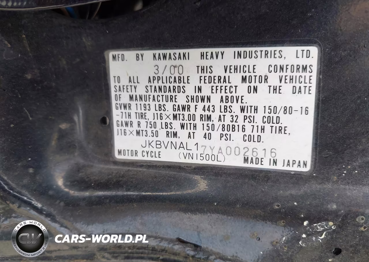 2000 Kawasaki Vn1500 L VIN:JKBVNAL17YA002616 - 10
