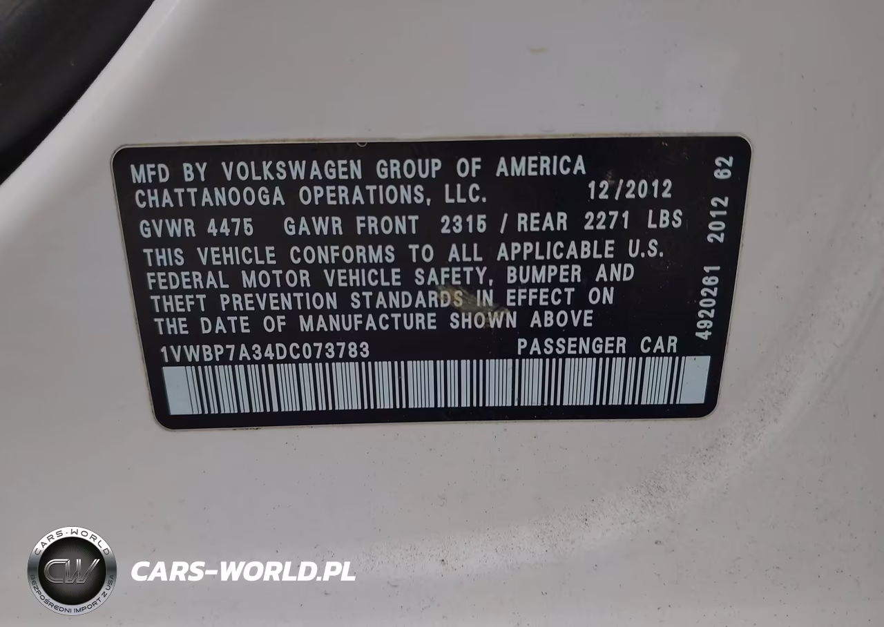 2013 Volkswagen Passat Se W-Sunroof VIN:1VWBP7A34DC073783 - 9