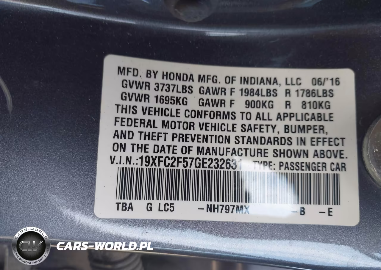 2016 Honda Civic Lx VIN:19XFC2F57GE232631 - 9