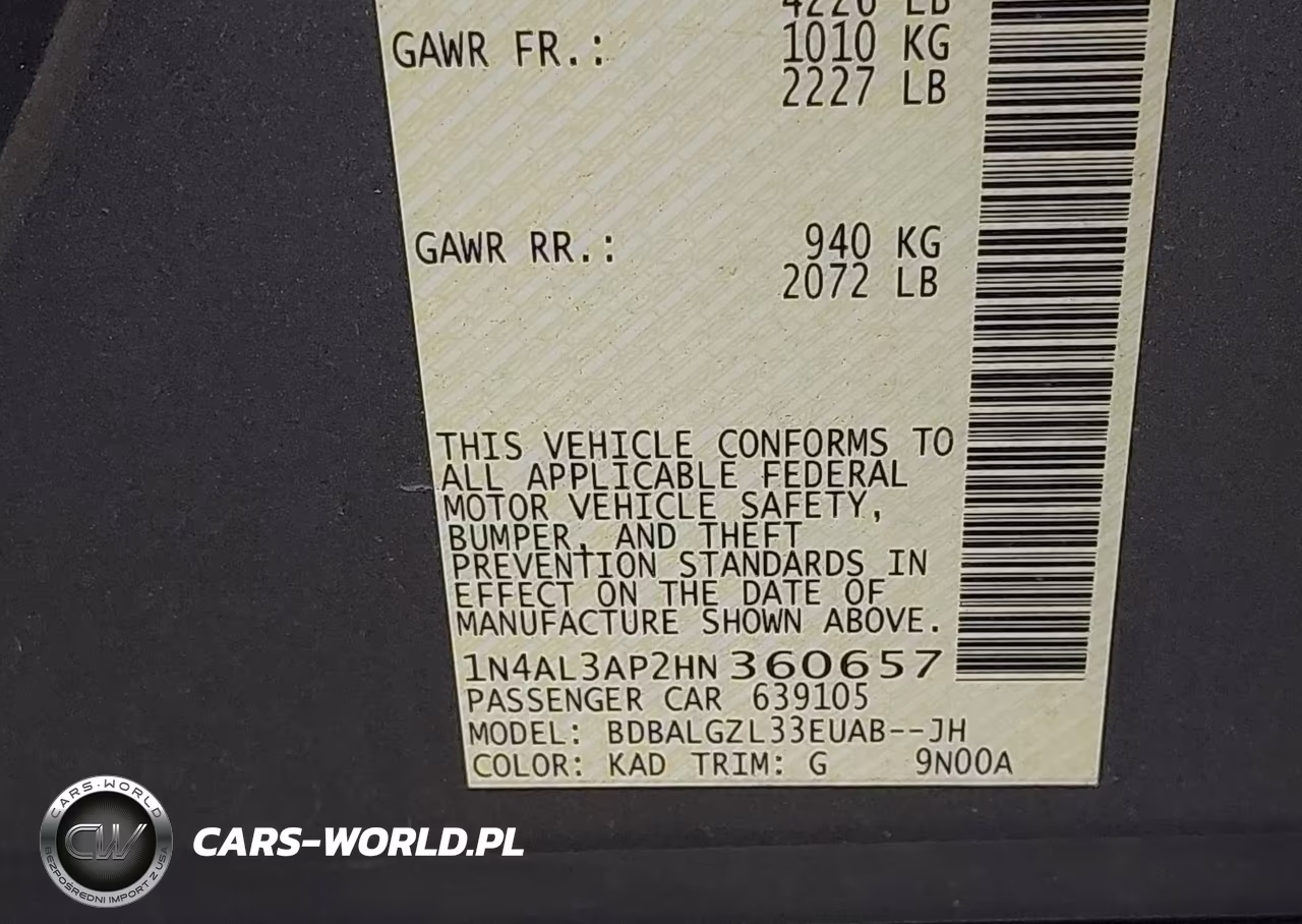 2017 Nissan Altima 2.5 S VIN:1N4AL3AP2HN360657 - 9